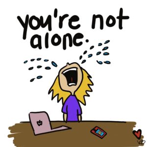 alone-clipart-a-cartoon-girl-with-laptop-and-message-that-says-you-re