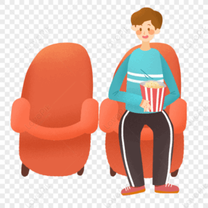 alone-clipart-a-man-sitting-on-red-chair-eating-popcorn-hd-png
