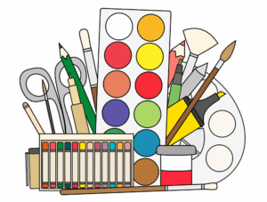 art-supplies-clipart-a-palette-paintbrush-and-brushes-in-white-background