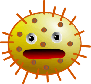bacteria-clipart-a-yellow-corona-with-red-nose-and-black-spots