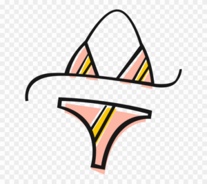 bathing-suit-clipart-a-pink-and-yellow-logo-with-ribbon-around-it