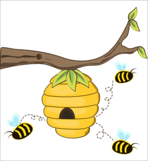 beehive-clipart-a-beehik-hanging-from-tree-branch-with-bees