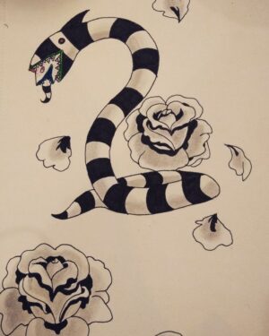 beetlejuice-sandworm-clipart-snake-and-rose-tattoo-design