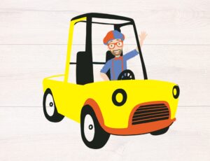 blippi-clipart-a-man-driving-yellow-car-with-the-words-best-way-to-get-job