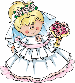 bride-clipart-a-little-girl-in-wedding-dress-holding-flower