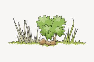 bush-clipart-a-cartoon-tree-with-rock-in-the-grass