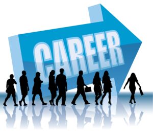 career-clipart-a-group-of-people-walking-in-front-blue-arrow-with-the-word-career