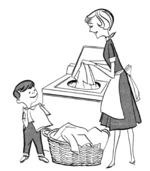 chores-clipart-a-woman-and-child-are-looking-at-washing-machine