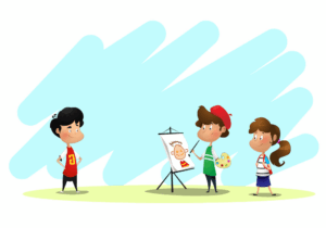 class-clipart-three-children-are-drawing-on-a-whiteboard