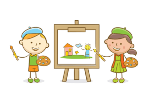 class-clipart-two-children-are-drawing-on-a-canvas