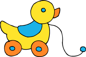 clean-up-toys-clipart-a-yellow-duck-with-blue-and-orange-dots
