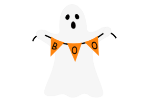 clipart-ghost-a-white-ghost-with-orange-and-black-flags