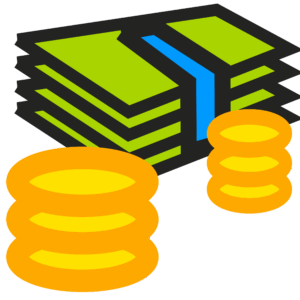 clipart-money-a-stack-of-coins-with-blue-arrow