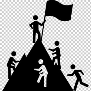 competition-clipart-a-group-of-people-climbing-up-mountain-with-flag