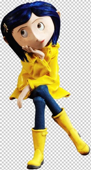 coraline-clipart-a-doll-with-blue-hair-and-yellow-boots-sitting-on-white-background