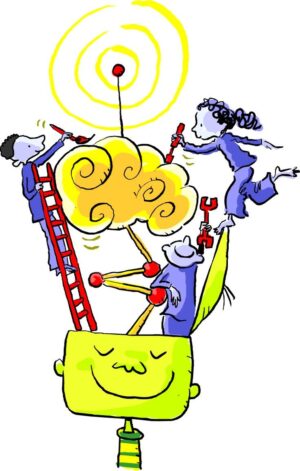 creativity-clipart-a-cartoon-drawing-of-woman-climbing-up-ladder