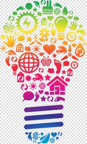 Creativity Clipart A Colorful Light Bulb With Icons In The Shape Of House Rainbow Colored Background