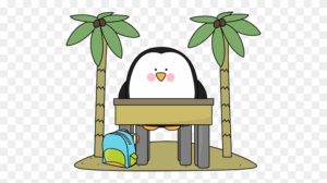 custodian-clipart-a-penguin-sitting-on-chair-under-palm-trees