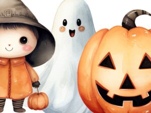 cute-halloween-clipart-cute-a-little-girl-in-hat-and-pumpkin