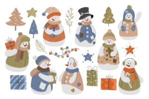cute-snowman-clipart-a-set-of-snowmen-with-gifts-and