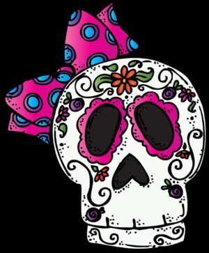 dia-de-los-muertos-clipart-a-skull-with-bow-and-flowers-on-it