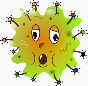 disease-clipart-a-cartoonized-green-virus-with-many-small-yellow-and-red-viruses