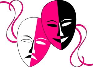 drama-masks-clipart-a-pink-and-white-mask-with-black-background