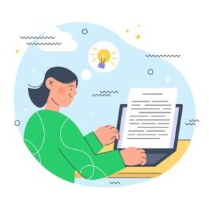 essay-clipart-a-woman-is-sitting-at-her-desk-and-working-on-laptop