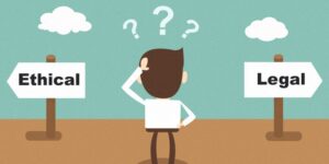 ethics-clipart-a-man-standing-in-front-of-sign-with-the-words-ethical-and-legal