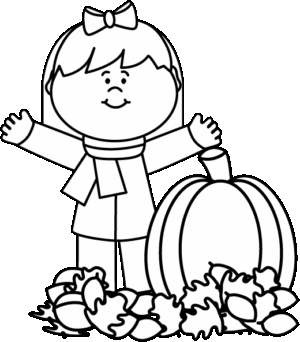 fall-clipart-black-and-white-a-girl-with-pumpkin