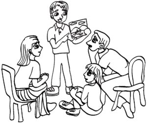 family-clipart-black-and-white-a-woman-is-giving-man-bottle-of-water
