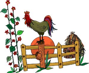 farm-animal-clipart-a-rooster-standing-on-top-of-fence