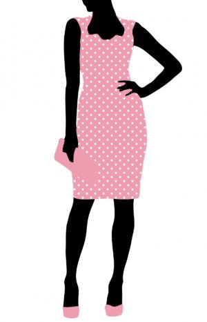 fashion-clipart-a-woman-in-pink-dress-with-polka-dots