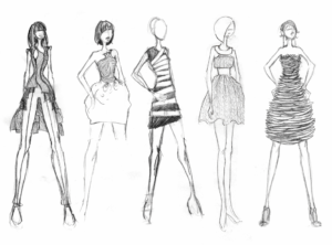 fashion-clipart-sketches-of-models-in-different-dresses