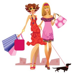 fashion-clipart-two-women-with-shopping-bags-and-a-dog