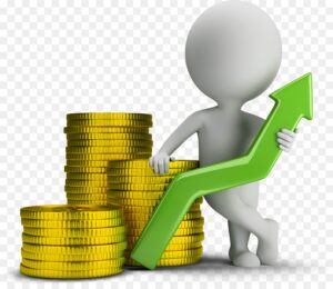 finance-clipart-a-person-with-green-arrow-and-stacks-of-coins