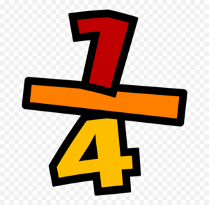 fractions-clipart-a-number-four-with-red-and-yellow-cross