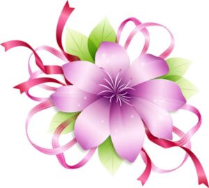 free-flower-clipart-a-pink-flower-with-green-leaves-and-ribbons