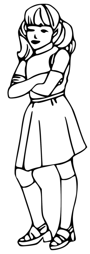 girl-clipart-black-and-white-a-girl-in-skirt-and-hat-with-her-arms-crossed