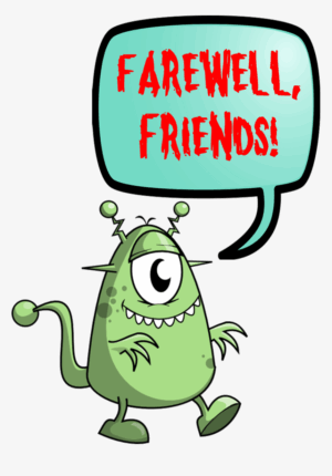 goodbye-clipart-a-cartoon-green-monster-with-speech-bubble-saying-farewell-friends
