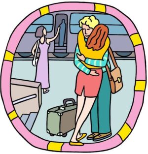 goodbye-clipart-a-woman-is-standing-in-front-of-car-with-her-luggage