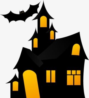 haunted-house-clipart-a-black-and-orange-house-with-bats-flying-around-it