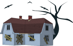 haunted-house-clipart-a-house-with-tree-and-bird-flying-overhead