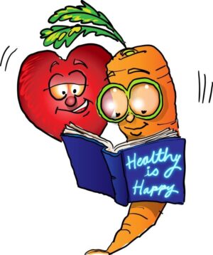 healthy-clipart-a-cartoon-character-reading-book-with-an-apple-on-top