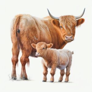 highland-cow-clipart-a-cow-and-her-calf-are-standing-in-the-snow
