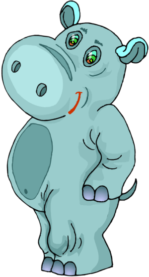 hippo-clipart-a-cartoon-rhino-with-green-eyes-and-red-nose
