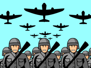 hitler-clipart-a-group-of-soldiers-with-guns-and-planes-flying-overhead