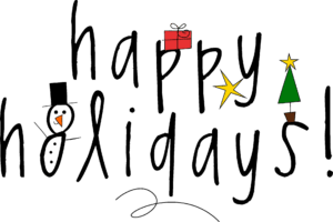 holidays-clipart-a-black-background-with-snowman-and-christmas-tree