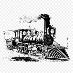 industrial-revolution-clipart-a-black-and-white-train-with-smoke-coming-from-the-engine