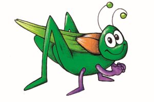 insects-clipart-a-green-grasshopper-with-purple-ball-in-its-mouth
